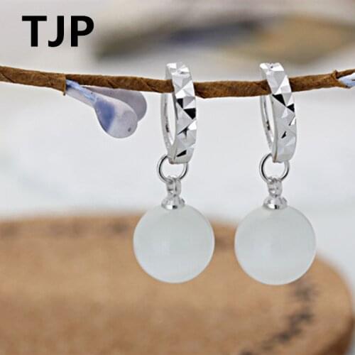 TJP Trendy 925 Sterling Silver Women Hoop Earrings Jewelry Clear Crystal Balls Female Earring For Engagement Anniversary Party