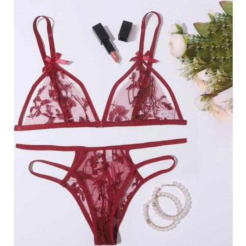 Sexy Lace Print Set New Fashion Sexy Lingerie Set Sexy Lingerie Lace Perspective Thong Underwear Set нижнее белье женское 40