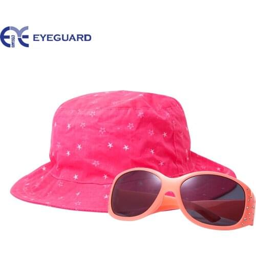 EYEGUARD Crystal Design UV400 Kids Sunglasses and Beach Sun Hats Combo Children
