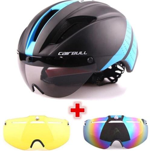 3 Lens Aero 280g Bicycle Helmet Magnetic Goggles Bike Sport Helmet Racing Speed Airo Time-Trial MTB Road TT Cycling Safty Helmet