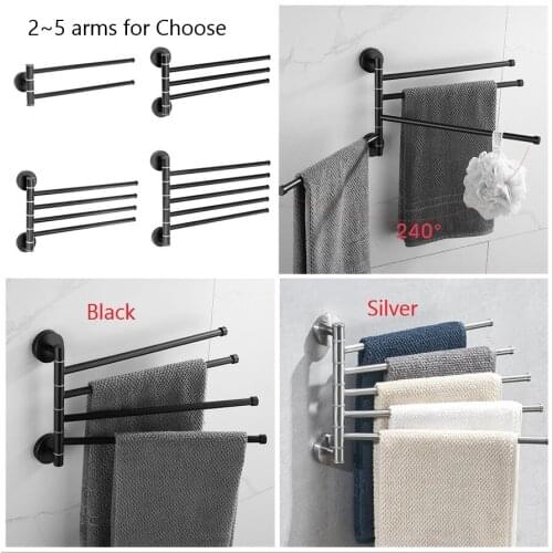 European Space Aluminium Towel Rack 5/4/3/2 Arms Towel Hanging w/ Hooks Bathroom Towel Rack Movable Towel Bars Bathroom Products