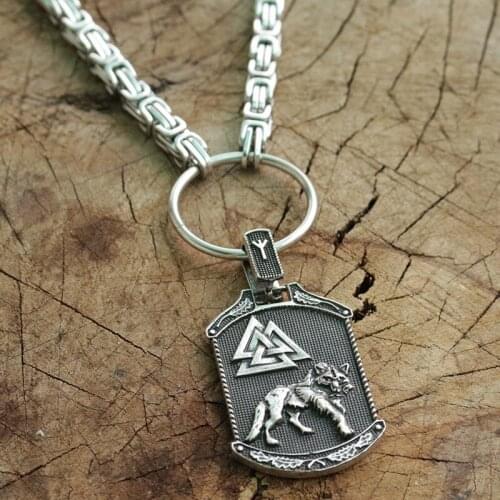 Viking Odins wolf pendant norse Valknut pendant men necklace Vegvisir jewelry Animal Totem talisman with stainless steel