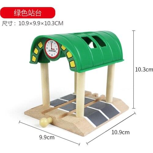 Green clock railway platform track accessories childrens train transport Assemble toys compatible with train wooden tracks