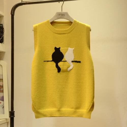 Woman Jacket Vest Round Neck Sweater Vest Womens Autumn and Winter Split Pullover Sleeveless Knit Vest Chaleco Mujer