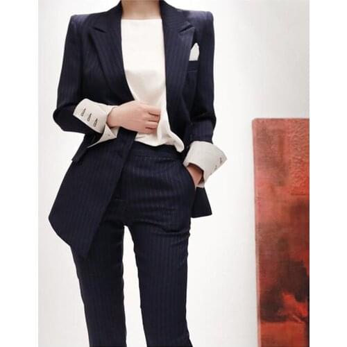 Women suits office sets suit female spring and autumn new fashion slim striped business uniform jacket + pants two-piece