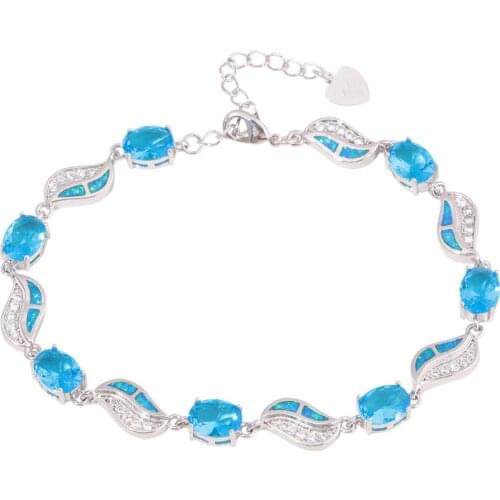 CiNily Created Blue Fire Opal Blue Stone Zircon Silver Plated Wholesale for Women Jewelry Engagement Chain Bracelet OS670