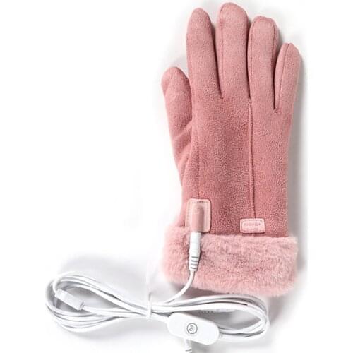 Winter Electric Heating Gloves Warm Women Suede Mittens Touch Screen USB Powered Heated Gloves Christmas Gift S2559