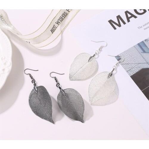 1 Pair Fashion Bohemian Long Hollow Metal Earrings Unique Natural Real Leaf Big Earrings For Women Jewelry Gift Dangle Earrings