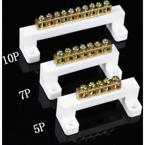 1PCS White Bridge Design Zero Line 5 7 10 Positions Copper Grounding Strip Terminal Block Connector for Distribution cabinet
