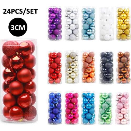 24pcs/Lot 3cm/1.2Inch Color Christmas Tree Decoration Ball Ornaments Hang Shiny Bauble Ball For Home House Bar Party Decoration