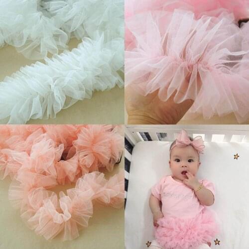 3Meters Pleated Stretchy Fluffy Gauze Mesh Lace Fabric Ruffle Trim Embroidered Toddler Skirt Bubble Clothing Sewing Material