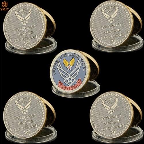 5PCS USA Air Force Patriotism Integrity Service Excellence Medal Bronze Token Medal Challenge Coins Collectible Badges