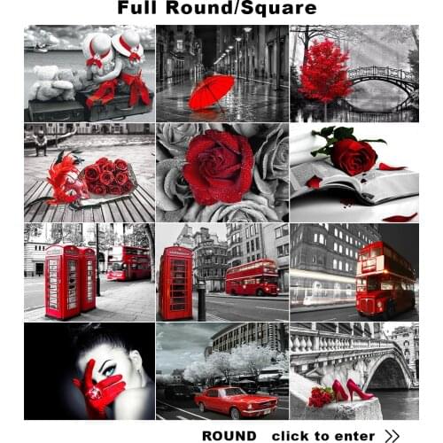 5D DIY Diamond Painting Black and White Red Series Full Square / Round Diamond Embroidery Mosaic Home Decoration Crafts Set Gift