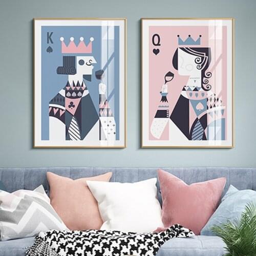 Abstract Poker Card King & Queen Drinking Canvas Painting Wall Art Posters Print Gallery Picture Living Room Interior Home Decor