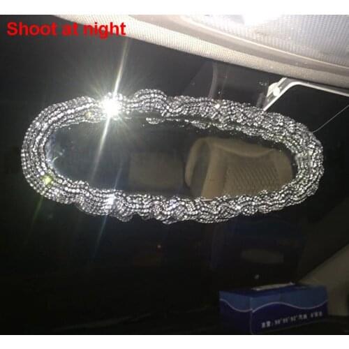 Bling Crystal Car Rear View Mirror Cover Interior Accessories Universal Diamond Rhinestone Car Mirror Decoration For Women Girls