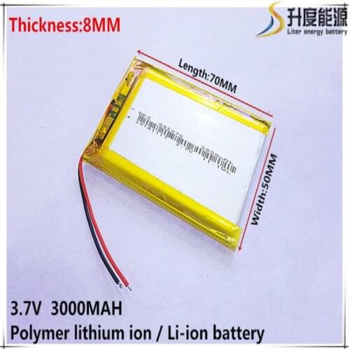Free shipping 1pcs/lot 805070 3.7 V lithium polymer battery 3000 mah DIY mobile emergency power charging treasure battery