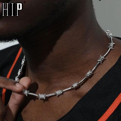 Hip Hop 8MM Iced Out Bling CZ Rock Thorns Cuban Link Cubic Zirconia Chains Necklace For Men Women Jewelry With Solid Back
