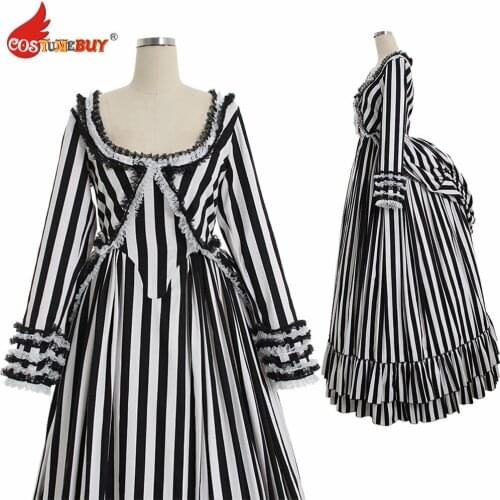 Costumebuy Sleepy Hollow Dress Black and White Striped Dress Katrina Van Tassel sleepy hollow dress cosplay