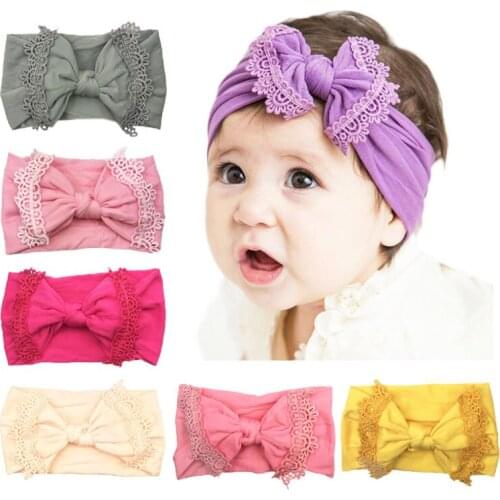 Baby hair band Baby super soft nylon headband Childrens lace bow lace hair accessories baby girl headbands