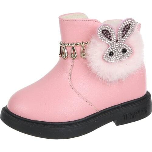 Children Plush Warm Shoes For PU Leather Girls Kids Martin Boots Autumn Winter New Toddler Baby Slip On Soft Bottom Short Boots