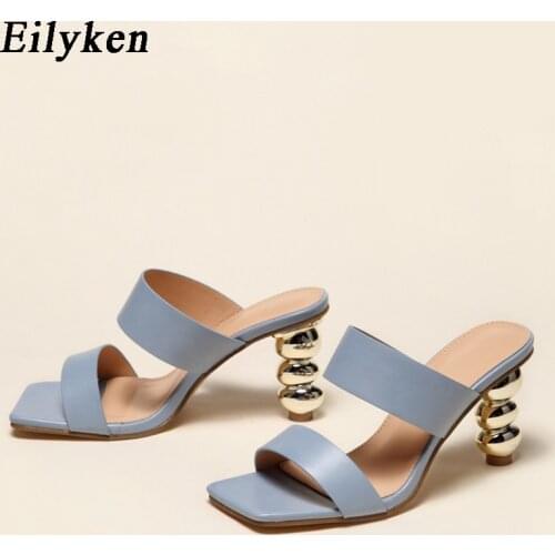 Eilyken New Design Metal Strange High Heels Summer Women Slipper Elegant Square Toe Slip-On Sliders Shoes Ladies Sandals Size 42