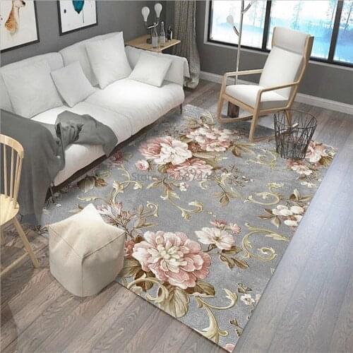 European and American Fashion Pastoral Style Flower Pink Gray Bedroom Living Room Doormat Bedside Carpet Floor Mat