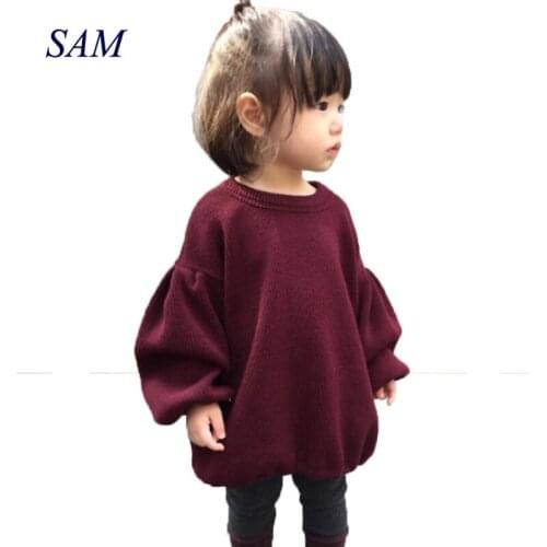 INS explosion childrens clothing girls autumn and spring lanterns sleeves solid tops vertical stripe tees for kids