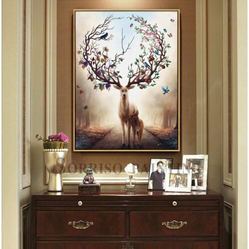 Canvas Painting With Frame Mother And Child Elk Wall Art Posters And Prints Pictures for Living Room Home Decoration Artwork