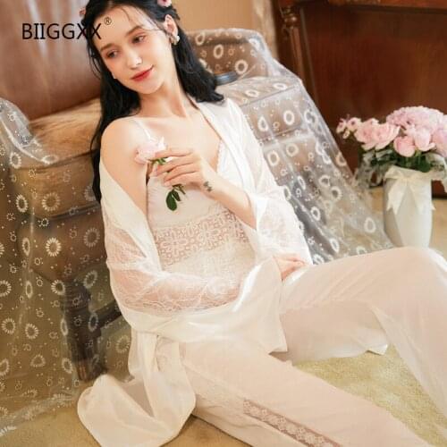 BIIGGXX Sleeved Gown Suit Sexy Suspends with Chest Pad Three Pieces Set Free Shipping Bridesmaid Gift