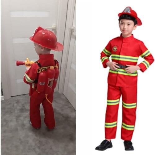 2021 Boy Girl Performance Party Costumes Halloween Cosplay Kids Firefighter Uniform Children Sam Fireman Role Work Clothing Suit