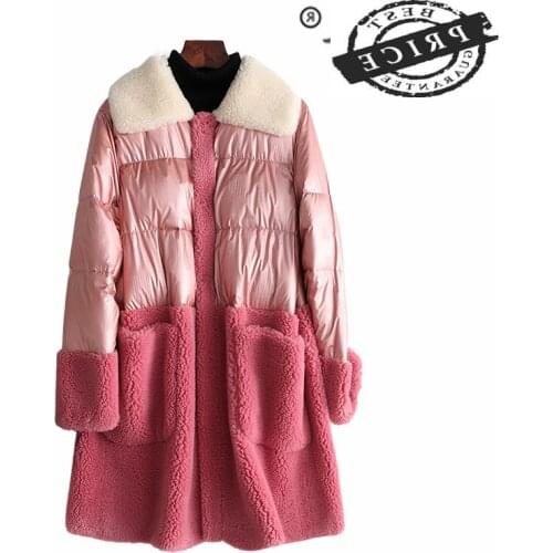Duck Down Winter Jacket Female 2021 Korean Pink Real Fur Coat Women Thick Warm Long Wool Jacket Ladies Outwar Hiver 2253