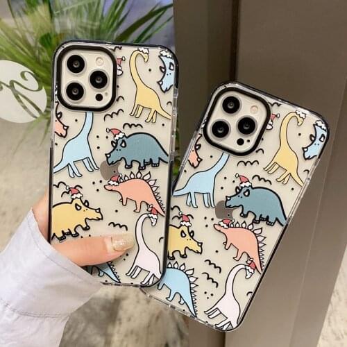 INS Cute Cartoon Animal Dinosaur Phone Case For iphone 12 Mini 11 Pro XS Max XR SE 2020 SE2 7 8 Plus X Silicone Soft Cover Coque