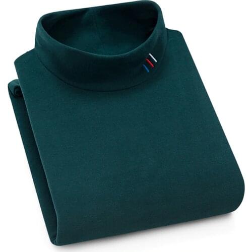 Aoliwen men Autumn and winter season plus velvet warm high collar print sweatershirt Solid color long sleeve soft slim fit men