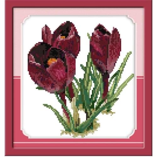 Grapes of red tulips cross stitch kit flowers 14ct 11ct count printed canvas stitching embroidery DIY handmade needlework plus