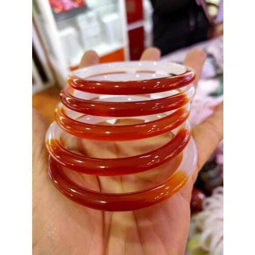 Natural cuff white red Chalcedony round BEAUTIFUL sweet women lady charm bangle bracelet luck Bangles Lady Party Gift