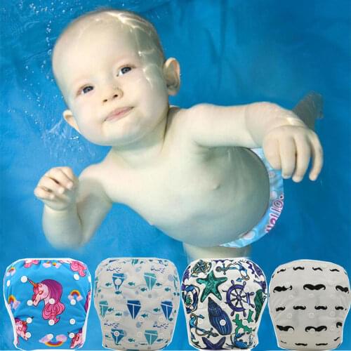 Ohbabyka Washable Baby Swim Nappies Reusable Cloth Diaper Cover Cute Infant Newborn Swimsuit Kids Swimwear Baby Swimming Diapers