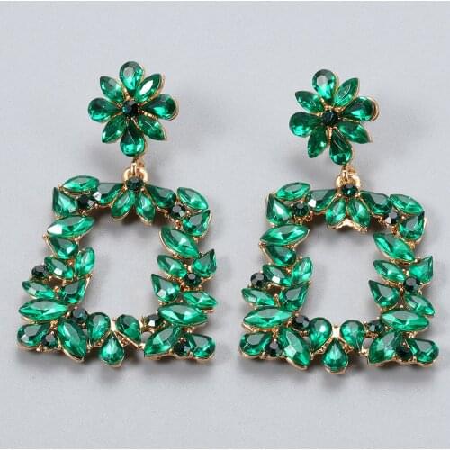 Wholesale New Big Green Crystal Earrings Women Classic Za Rainbow Hanging Drop Pendientes Earrings Jewelry Accessories Shipping