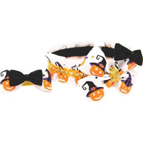 Halloween Pumpkin Collar And Leash Set With Bow Tie Dog &Cat Necklace And Dog Leash For Pet Gift Wedding Pet Supplies