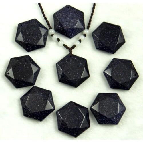 Natural Stone Blue sand stone Pendant Necklaces For Women and Men Cubic Hexagram Sweater Necklace Amulets And Talismans Jewelry