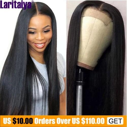 Laritaiya Peruvian Human Hair Wig Bone Straight Human Hair Wigs T Part Transparent Lace Wig 4x4 Pre Plucked Lace Closure Wigs