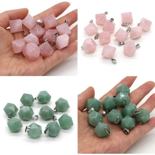 1PC New Fashion Natural Stone Pink Quartz Faceted Pendant Aventurine Jades Charms for Jewelry Making DIY Necklace Earrings Gift