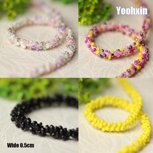 0.5CM Wide Luxury Embroidery flower bead lace fabric trim ribbon DIY sewing applique collar cord wedding dress guipure decor