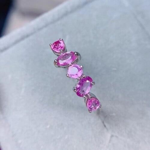Luxurious Row Irregular geometry Natural pink sapphire Ring S925 Silver Natural Gemstone Ring girl Women party gift fine Jewelry