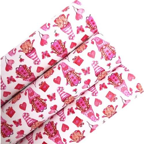 Christmas Gnomes Printed Synthetic Faux Leather Vinly Fabric Sheets with Felt Backing Leather For DIY Bow Earrings 21X29CM R217B