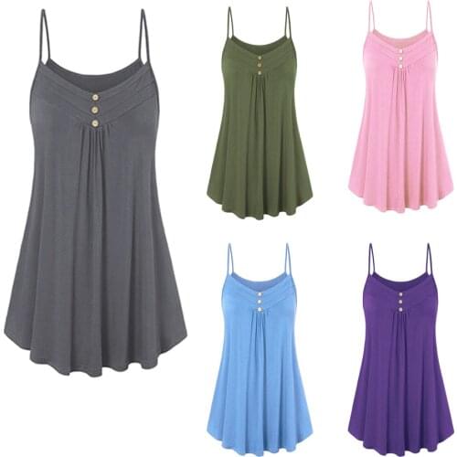 S-5xl Plus Size Women Summer Top Sleeveless Loose Button V Neck Cami Tank Tops Vest For Female Casual Woman Dothes Tops Топы