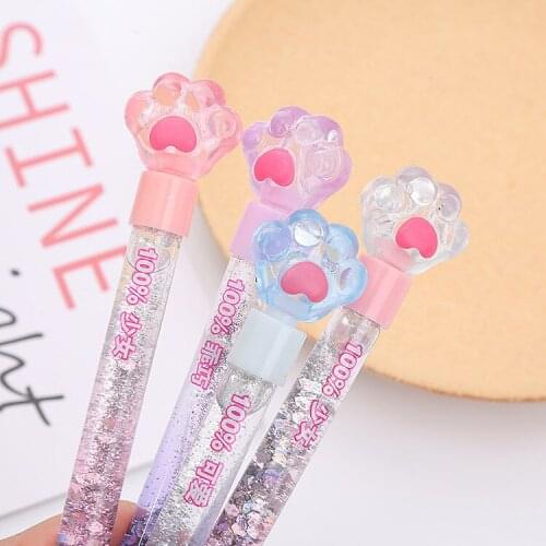 4PC Cute Crystal Bear Paw Into Oil Quicksand Pen Creative Ins Girl Heart Fairy Pen Cartoon Student Stationery Gel Pen Stationery