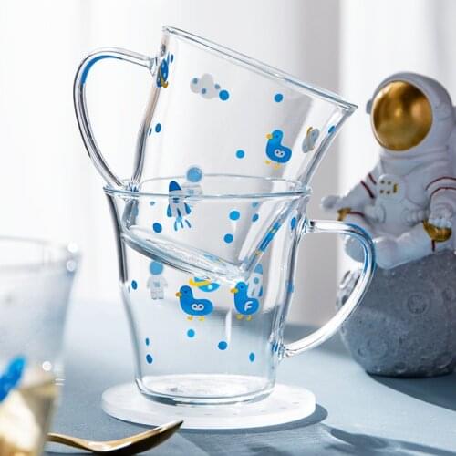 350Ml Astronauts Cartoon Graffiti Glass Cup Juice Breakfast Cup with Handle Kitchen and Bar Supplies Ice American Coffee Cup