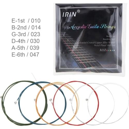6pcs/set Acoustic Flok Guitar Strings 010-047 Inch Steel Core Colourful Coated Copper Alloy with Nickel-Plated Ball-End