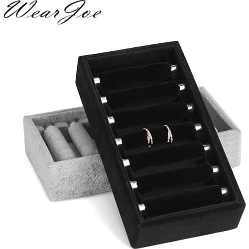 Top Quality Stackable Grey Velvet / Linen Rings Jewellery Display Storage Box Tray Case Stand Bague Jewelry Holder Organizer Cab