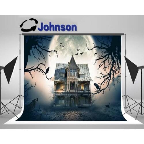 Haunted House Full Moon tree wolf photography backgrounds High quality Computer print Halloween photo backdrop
